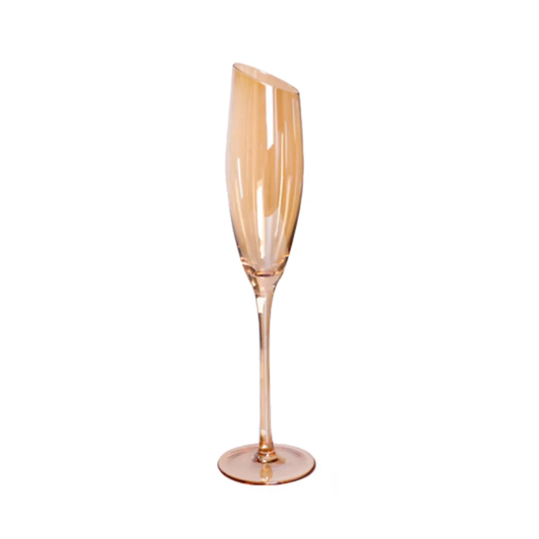 HAND BLOWN - These flutes are made with finest quality, lead-free crystal glass that’s masterfully hand-blown by highly trained artisans to give each champagne glass a gorgeous finish that’s durable and sophisticated.;COLORFUL VACUUM ION PLATING PROCESS - These unique amber colored champagne flutes adopts a colorful vacuum ion plating process,the color will never fall off, and does not contain any harmful elements,so you can use it with confidence.;DESIGNED TO IMPRESS - Using only high quality crystal glass with a shimmery iridescent coating, these will be the talk of the party.;STYLISH CUT RIM DESIGN - One of the most original aspects of these crystal flutes is their slanted rim. It slants at a comfortable angle. When sipping your favorite wine you can inhale the bouquet captured by the shape of these stemware.;LASER COLD CUTTING PROCESS - These modern flutes are integrally formed,and the glass mouth uses the latest laser cold cutting technology,so the ultra-thin and smooth rim allows champagne to enter the mouth smoothly,greatly enhanced the perceived quality and flavor of any champagne.;SMOOTH TOUCH & COMFORTABLE HOLDING - The curve of the side sits solidly in your hand. It can create the best gripping points for picking up and holding these unique flutes.;VERSATILE - These are the ideal way to add a touch of class to any occasion, whether it's a formal reception, a mother’s day, weddings, a father’s day, christmas, birthday, a romantic dinner or a casual get-together with friends.;EASY TO CLEAN - Adds a luxury look to your bar top and dining table without the hassle. Carefully crafted these stemmed flutes are dishwasher-safe for quick & easy cleaning;PERFECT GIFT IDEA