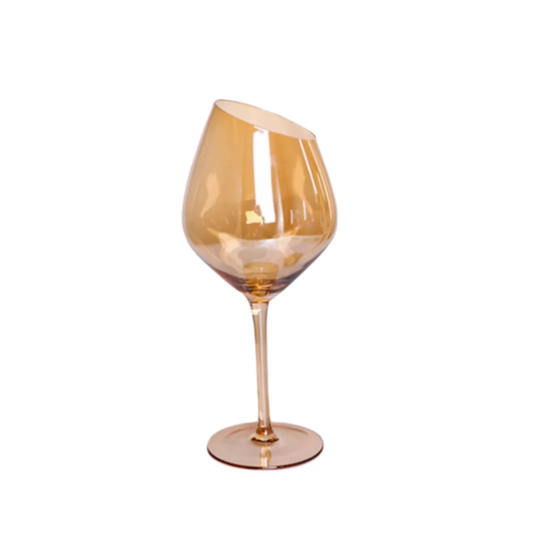 HAND BLOWN - These stemwares are made with finest quality, lead-free crystal glass that’s masterfully hand-blown by highly trained artisans to give each wine glass a gorgeous finish that’s durable and sophisticated.;COLORFUL VACUUM ION PLATING PROCESS - These unique amber colored wine glasses adopts a colorful vacuum ion plating process,the color will never fall off, and does not contain any harmful elements,so you can use it with confidence.;DESIGNED TO IMPRESS - Using only high quality crystal glass with a shimmery amber coating, these red, white, and rose wine glasses will be the talk of the party.;STYLISH CUT RIM DESIGN - One of the most original aspects of these crystal wine glasses is their slanted rim. It slants at a comfortable angle. When sipping your favorite wine you can inhale the bouquet captured by the shape of these stemware.;LASER COLD CUTTING PROCESS - These modern wine glasses are integrally formed,and the glass mouth uses the latest laser cold cutting technology,so the ultra-thin and smooth rim allows wine to enter the mouth smoothly,greatly enhanced the perceived quality and flavor of any red wine;SMOOTH TOUCH & COMFORTABLE HOLDING - The curve of the side sits solidly in your hand. It can create the best gripping points for picking up and holding these unique wine stemware.;VERSATILE - These are the ideal way to add a touch of class to any occasion, whether it's a formal reception, a mother’s day, weddings, a father’s day, christmas, birthday, a romantic dinner or a casual get-together with friends.;EASY TO CLEAN - Adds a luxury look to your bar top and dining table without the hassle. Carefully crafted to perfectly savor Pinot Noir, Bordeaux, Cabernet Sauvignon or Chardonnay. The stemmed wine glasses are dishwasher-safe for quick & easy cleaning.;PERFECT GIFT IDEA