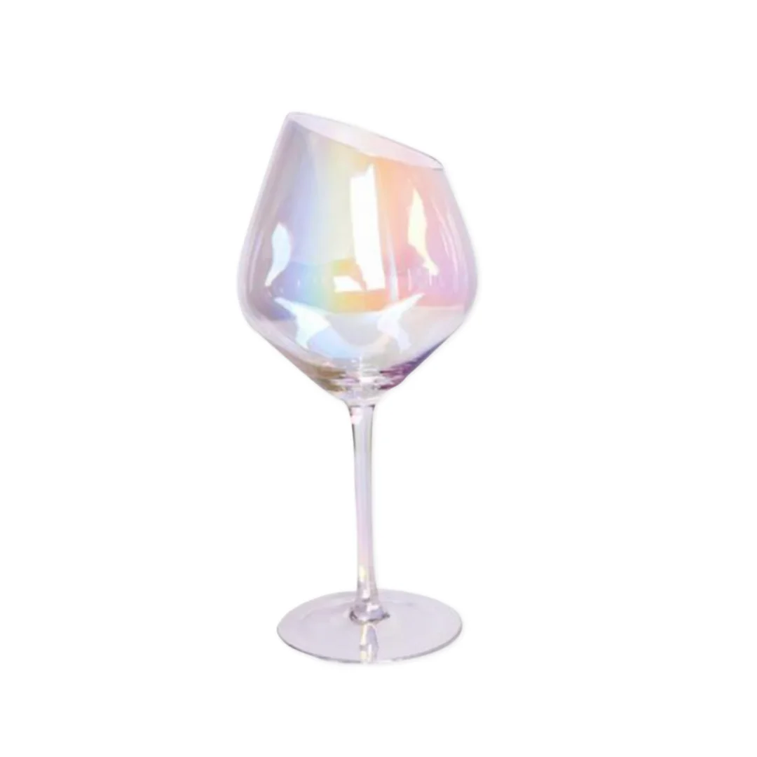HAND BLOWN - These stemwares are made with finest quality, lead-free crystal glass that’s masterfully hand-blown by highly trained artisans to give each wine glass a gorgeous finish that’s durable and sophisticated.;COLORFUL VACUUM ION PLATING PROCESS - Radiant Iridescent Color: These unique wine glasses feature a brilliant, sparkly Aura effect that makes them perfect for pictures, parties, and memories.;DESIGNED TO IMPRESS - Using only high quality crystal glass with a shimmery iridescent coating, these red, white, and rose wine glasses will be the talk of the party.;STYLISH CUT RIM DESIGN - One of the most original aspects of these crystal wine glasses is their slanted rim. It slants at a comfortable angle. When sipping your favorite wine you can inhale the bouquet captured by the shape of these stemware.;LASER COLD CUTTING PROCESS - These modern wine glasses are integrally formed,and the glass mouth uses the latest laser cold cutting technology,so the ultra-thin and smooth rim allows wine to enter the mouth smoothly,greatly enhanced the perceived quality and flavor of any red wine;SMOOTH TOUCH & COMFORTABLE HOLDING - The curve of the side sits solidly in your hand. It can create the best gripping points for picking up and holding these unique wine stemware. ;VERSATILE - These are the ideal way to add a touch of class to any occasion, whether it's a formal reception, a mother’s day, weddings, a father’s day, christmas, birthday, a romantic dinner or a casual get-together with friends.;EASY TO CLEAN - Adds a luxury look to your bar top and dining table without the hassle. Carefully crafted to perfectly savor Pinot Noir, Bordeaux, Cabernet Sauvignon or Chardonnay. The stemmed wine glasses are dishwasher-safe for quick & easy cleaning;PERFECT GIFT IDEA